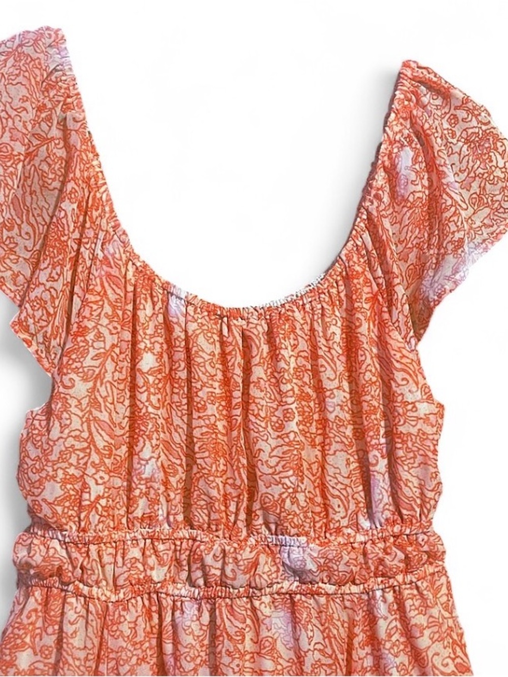 Dizzy Lizzy Coral Orange Paisley Handkerchief Hem Cottagecore Boho Midi Dress XL - Picture 6 of 16